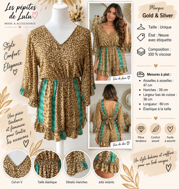 ✨ Combishort Gold & Silver – Taille unique – Neuve avec étiquette ✨