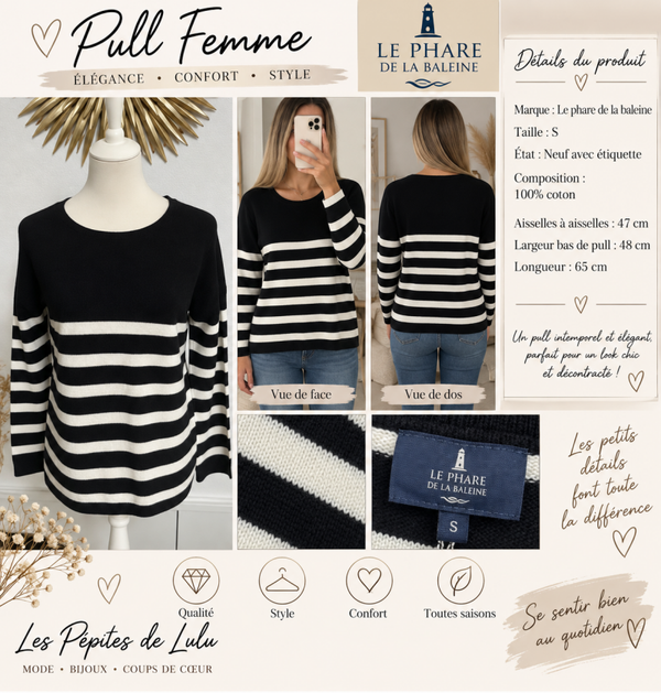 🖤 Pull Femme Le Phare de la Baleine – Taille S 🤍