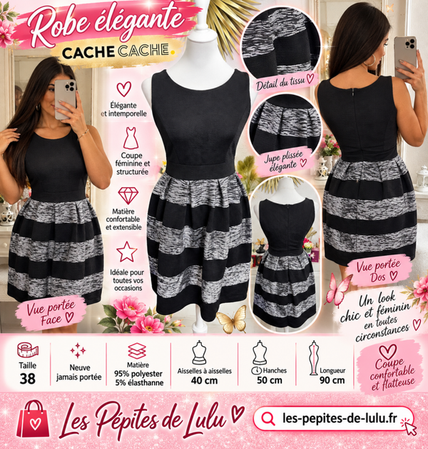🖤 Robe courte Cache Cache – Taille 38 – Noire et grise – Neuve jamais portée