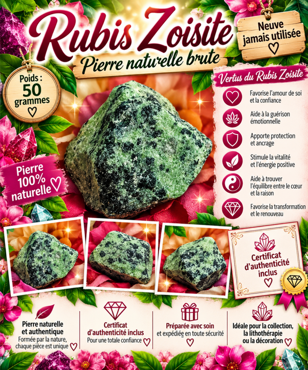 💚 Rubis Zoïsite naturelle brute – 50 g | Pièce unique 💎