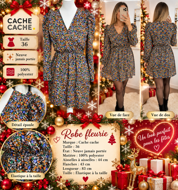 🌸 Robe courte fleurie Cache Cache – Taille 36 – Neuve jamais portée 🌸