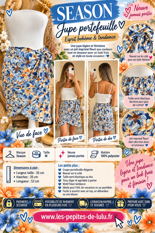🌸 Jupe portefeuille fleurie Season – Taille M – Neuve ✨