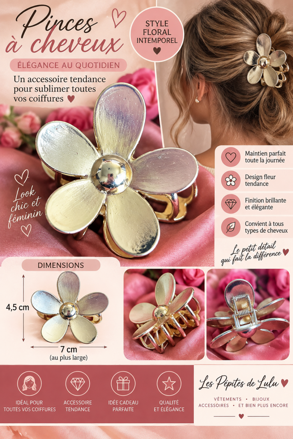 🌸 Pince à cheveux fleur dorée – Accessoire cheveux femme