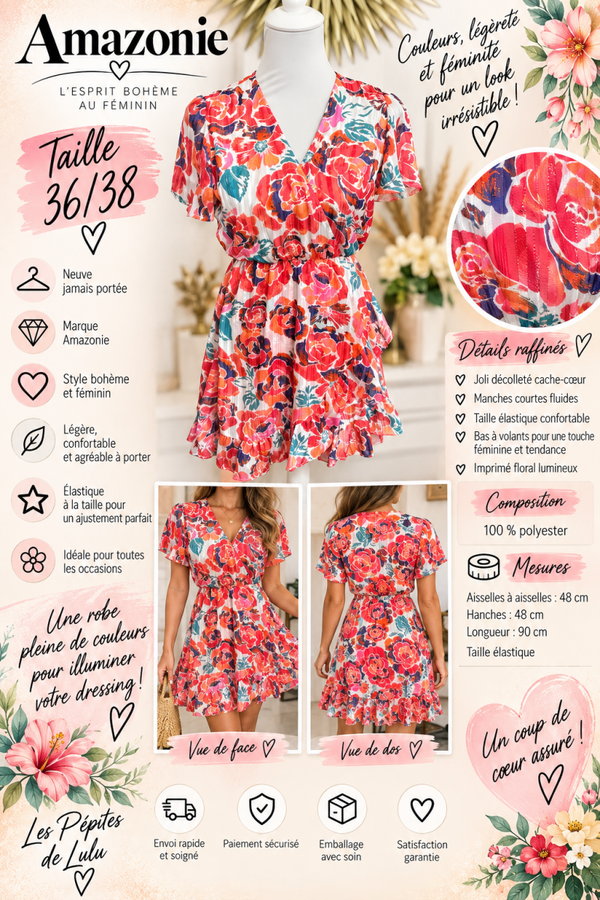 🌺 Robe fleurie AMAZONIE – Taille 36/38 – Neuve ✨