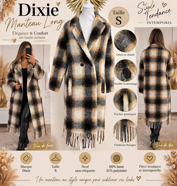 🧥 Manteau long Dixie à carreaux taille S neuf