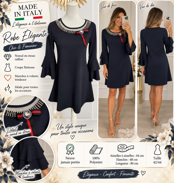 💙 Robe femme Made in Italy bleu marine 42/44 avec strass – Neuve💙