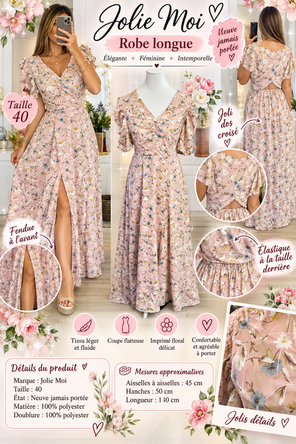 🌸 Robe longue fleurie JOLIE MOI – Taille 40 ✨ Neuve, jamais portée ✨ 🌸