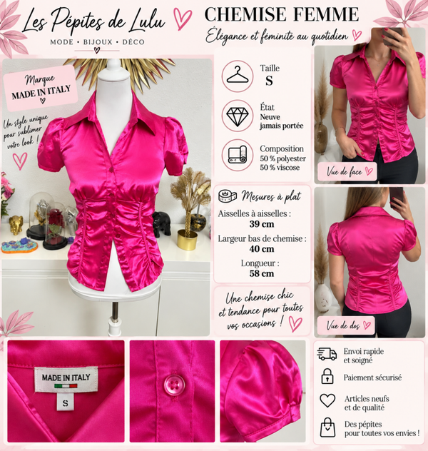 ✨ Chemise satinée rose fuchsia Made in Italy – Taille S