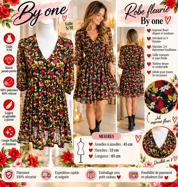 🌺 Robe fleurie By One – Taille S/M – Neuve 🌺