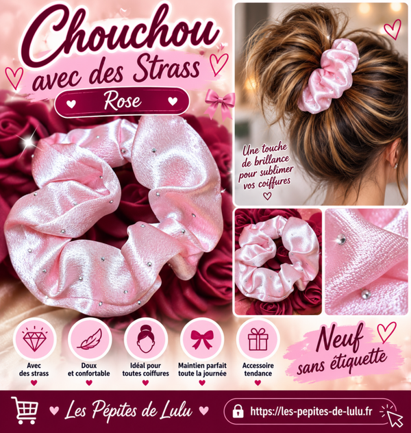 🎀 Chouchou rose avec strass – Neuf sans étiquette ✨