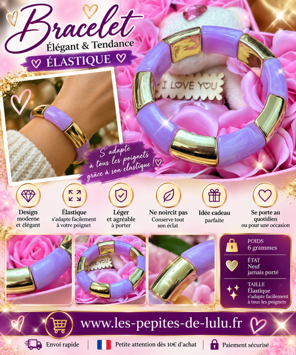 💜 Bracelet Élastique Violet & Doré – Neuf – Élégant et Tendance ✨