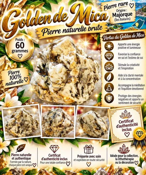 ✨ Golden de Mica naturelle brute – 60 g | Pierre rare 💎