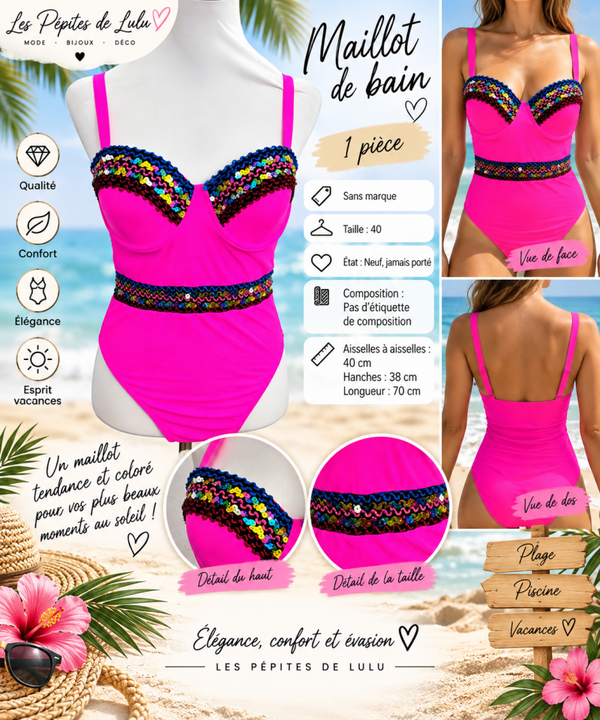 👙 Maillot de bain 1 pièce rose – Taille 40 💗
