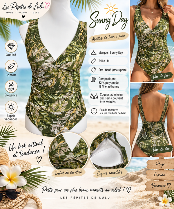 👙 Maillot de bain 1 pièce Sunny Day – Taille M 🌿✨