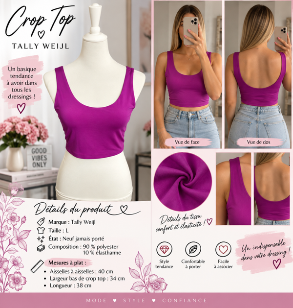 💜 Crop top Tally Weijl violet – Taille L – Neuf