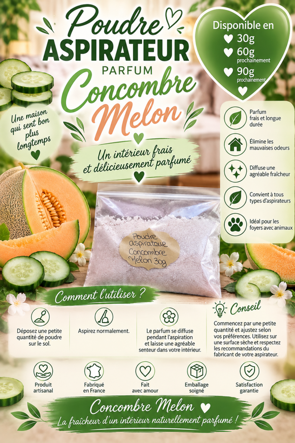 🥒🍈✨ POUDRE ASPIRATEUR – PARFUM CONCOMBRE MELON ✨🍈🥒