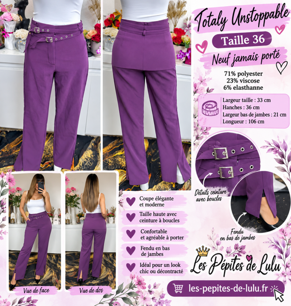 💜 Pantalon femme violet – Totaly Unstoppable – Taille 36 – Neuf jamais porté