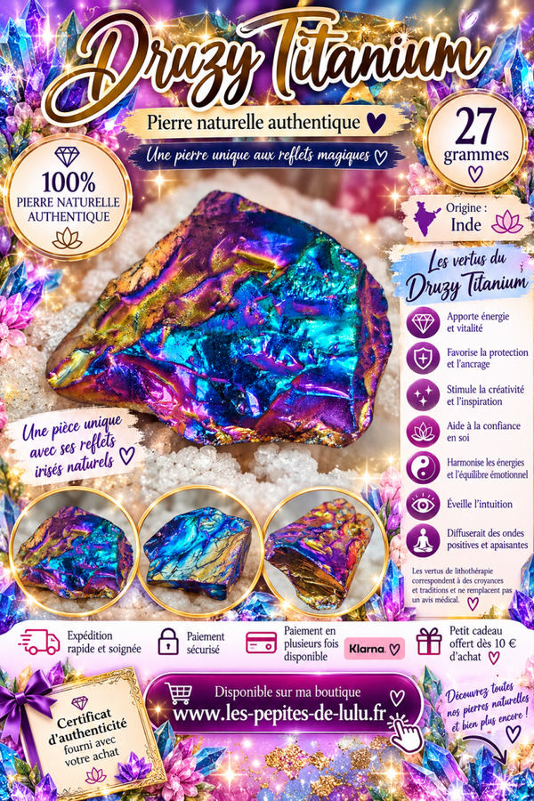 🌈 Druzy Titanium brute – 27 g – Origine Inde 💎