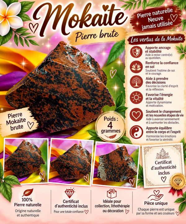 🪨✨ Pierre Mokaite brute naturelle – 41g – Certificat d’authenticité inclus