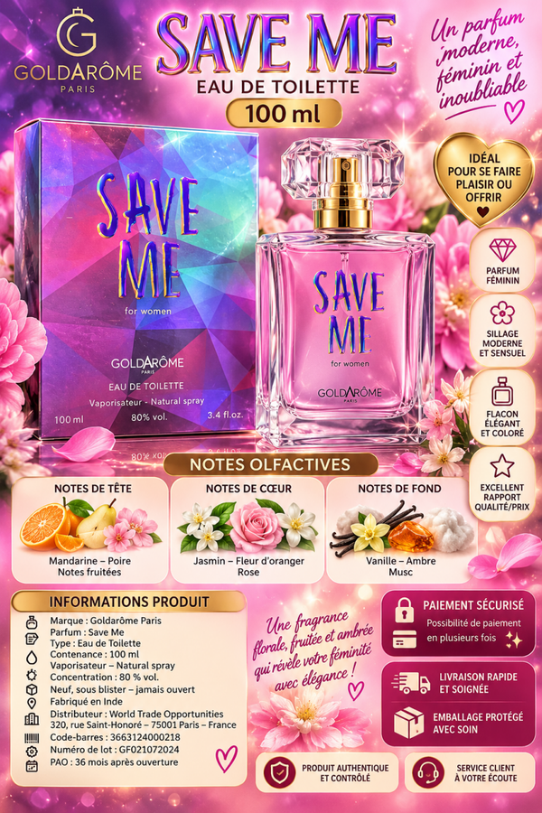 💖 Goldarôme Paris – Save Me – Eau de Toilette Femme 100 ml – Neuf sous blister ✨
