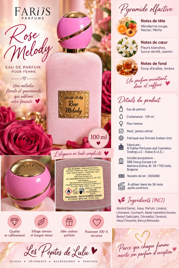 🌹 Rose Melody FARiiS – Eau de Parfum Femme 100 ml 🌹