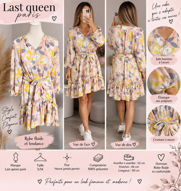 🌸 Robe fleurie Last Queen Paris – Taille S/M – Neuve 🌸