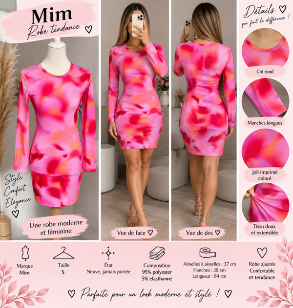 💖 Robe Mim imprimée rose – Taille S – Neuve 💖