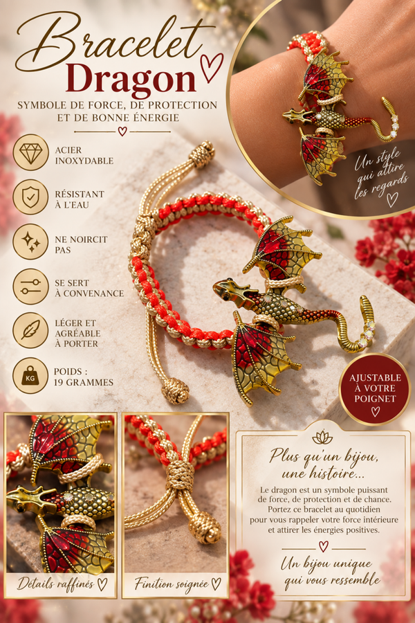 🐉 Bracelet Dragon en acier inoxydable – Ajustable