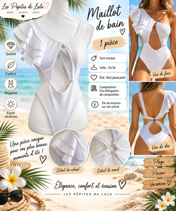 👙 Maillot de bain 1 pièce blanc – Taille 34/36 🤍✨
