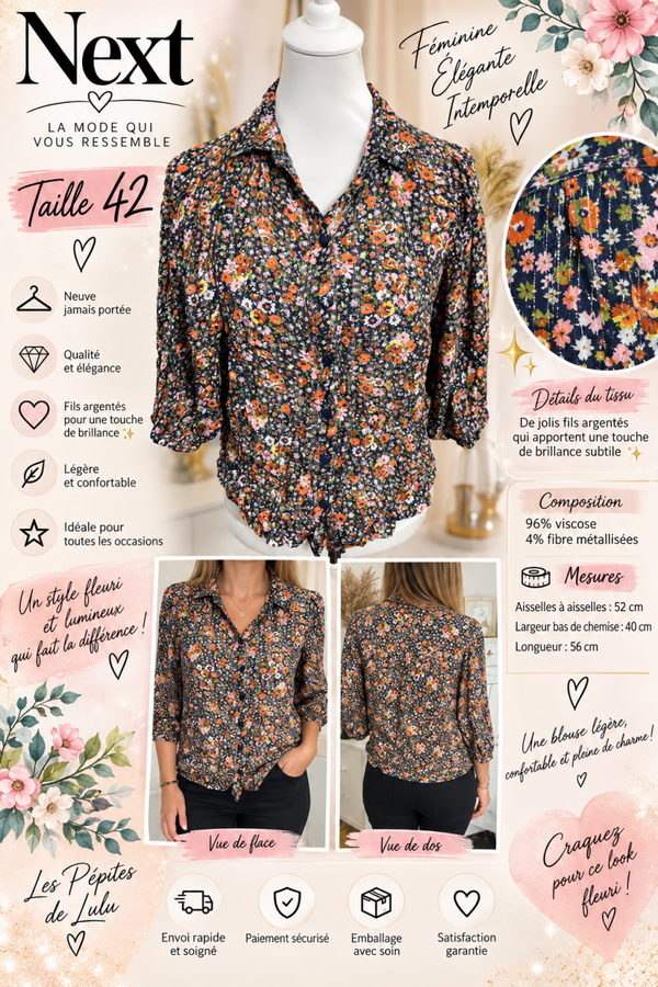 🌸 Chemise fleurie NEXT – Taille 42 – Neuve ✨