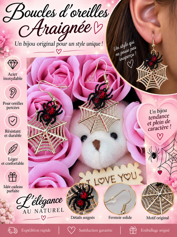 🕷️ boucles d’oreilles araignées & toiles acier inoxydable