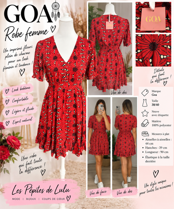 🌺 Robe GOA fleurie – Taille 38/40 – Neuve avec étiquette