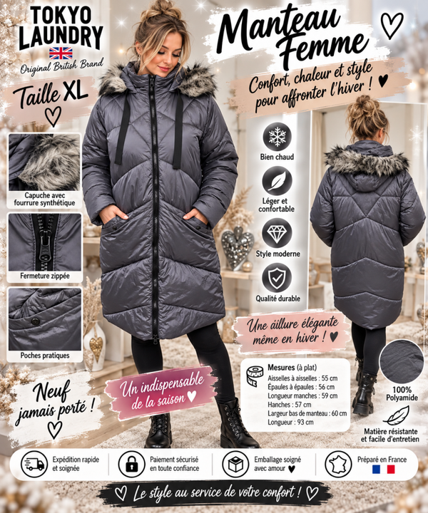 🧥 Manteau long femme Tokyo Laundry – Taille XL – Neuf ✨