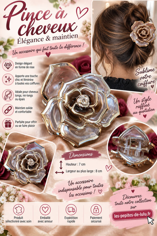 🌹✨ PINCE À CHEVEUX FLEUR – ÉLÉGANTE & RAFFINÉE ✨🌹