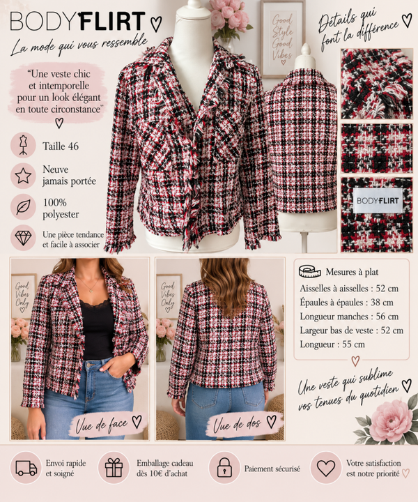 ❤️ Veste Bodyflirt effet tweed – Taille 46 ❤️