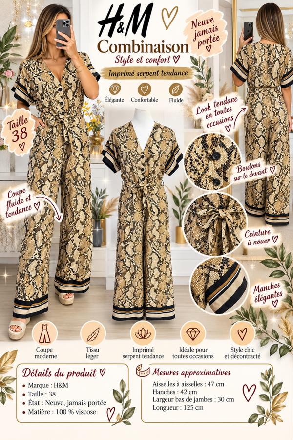 🐍 Combinaison H&M imprimé serpent – Taille 38 ✨