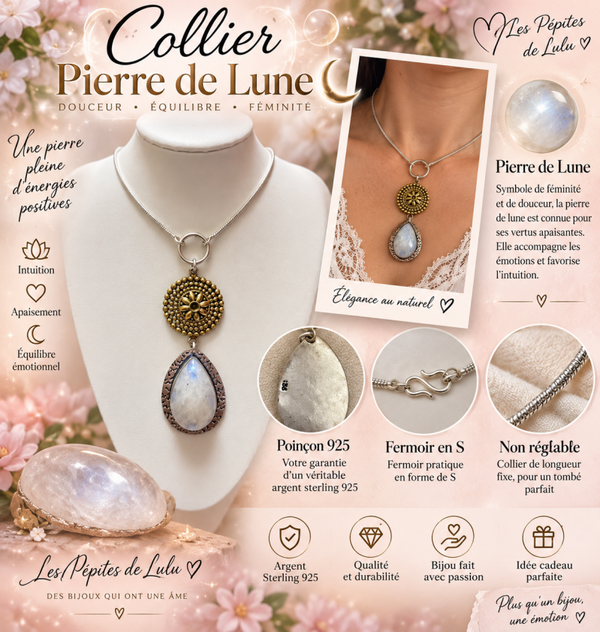 🌙 collier pierre de lune argent sterling 925🌙