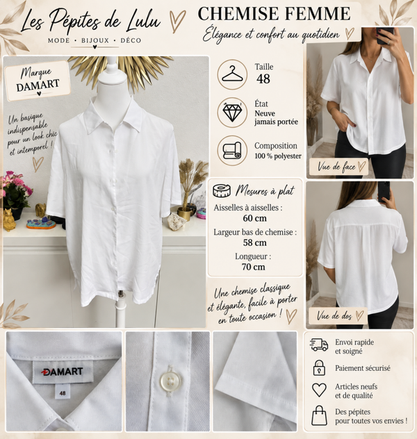 ✨ Chemise femme Damart – Taille 48 – Blanche