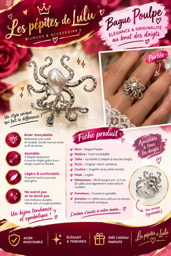 Bague, poulpe, élégance et originalité