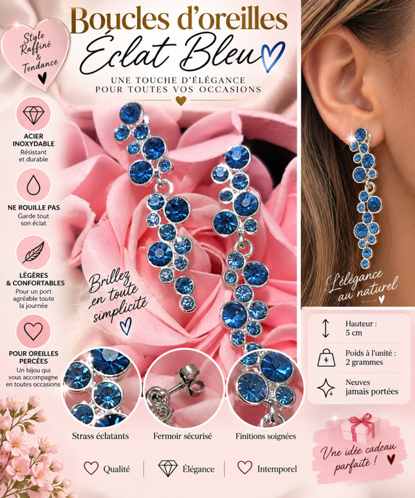 💙 Boucles d’oreilles pendantes bleues en acier inoxydable – 5 cm