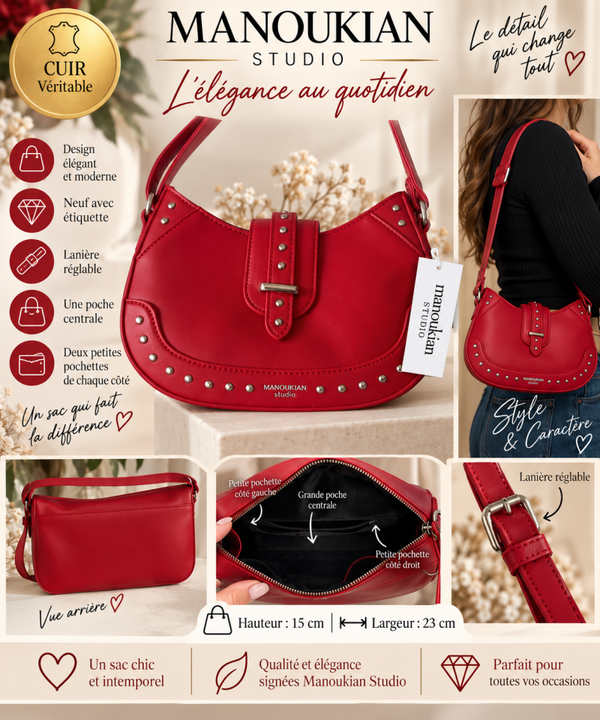 ❤️ Sac MANOUKIAN Studio rouge en cuir – Neuf avec étiquette
