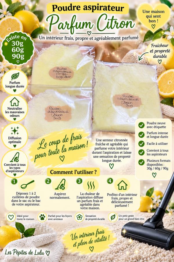 🍋 Poudre aspirateur parfum Citron – 30 g / 60 g / 90 g