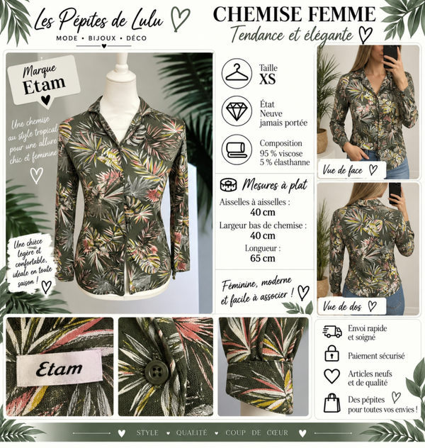 🌿 Chemise femme Etam – Taille XS 🌿