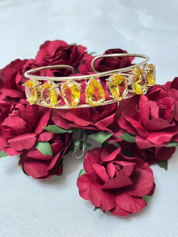 Bracelet manchette ajustable en argent sterling 925 poinçonné et pierres de citrine taillées en goutte