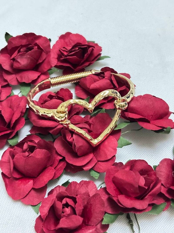 Bracelet jonc rigide doré Coeur ❤️ martelé acier inoxydable