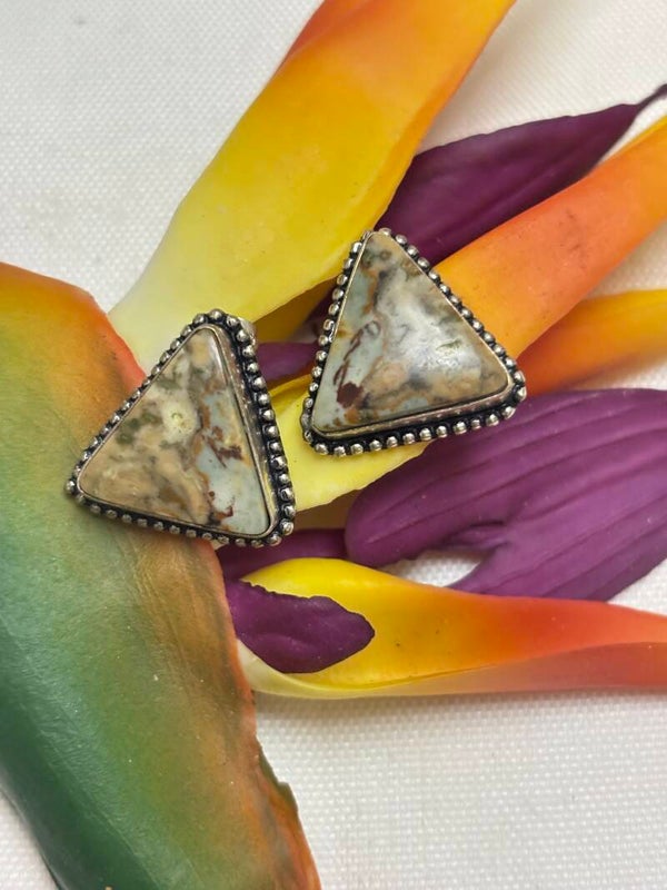 Boucles d’oreilles en argent sterling 925 et jaspe océan naturel poinçonnées