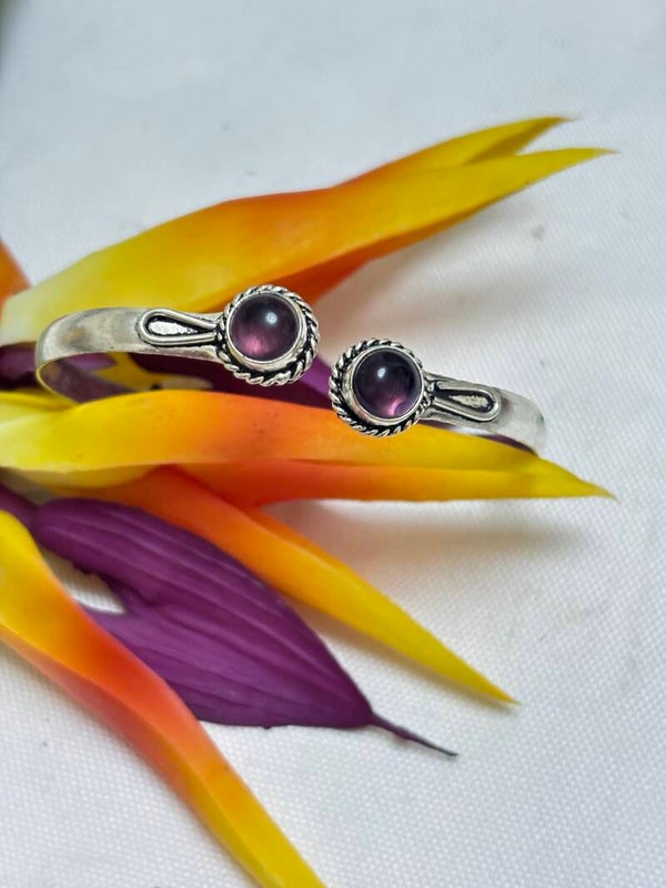 Bracelet jonc ajustable en argent sterling 925 poinçonné et pierre améthyste