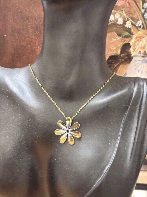 🌼 Collier femme fleur dorée en acier inoxydable – Réglable – Neuf ✨