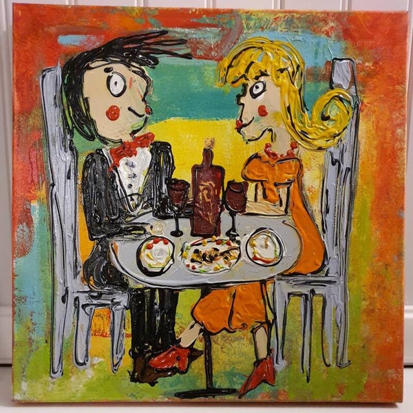 Schilderij - Diner voor twee