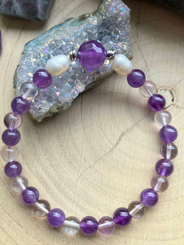 Armband Amethyst, Fluorit & Perle